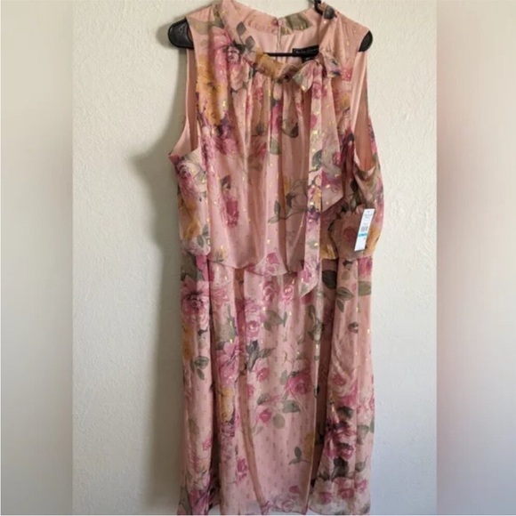 NWT size 14W Jessica Howard Women’s Style Midi Sleeveless chiffon floral dress - Picture 2 of 8